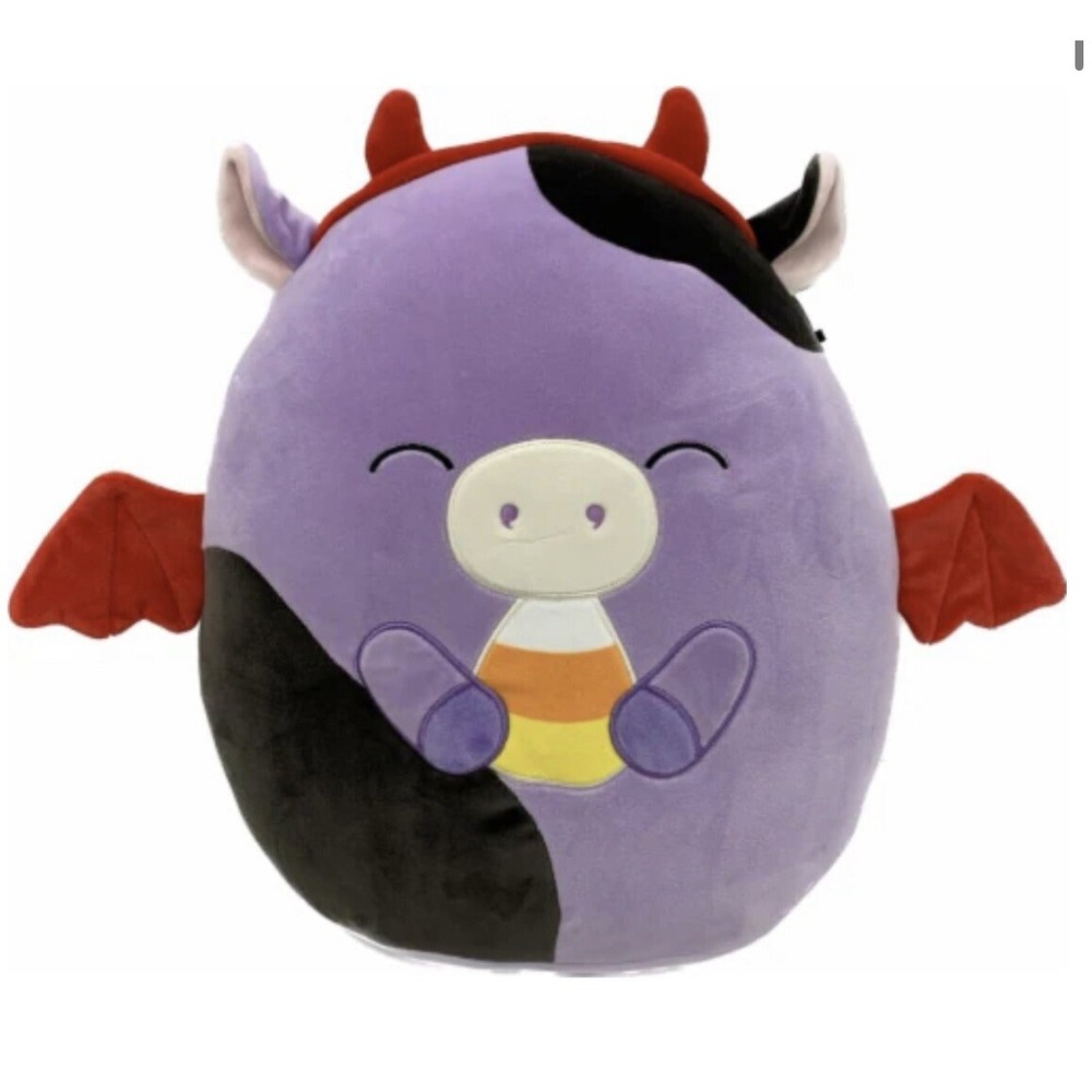 Squishmallows Alexie Cow In Devil Costume Eating Candy Corn Halloween 12" NEW